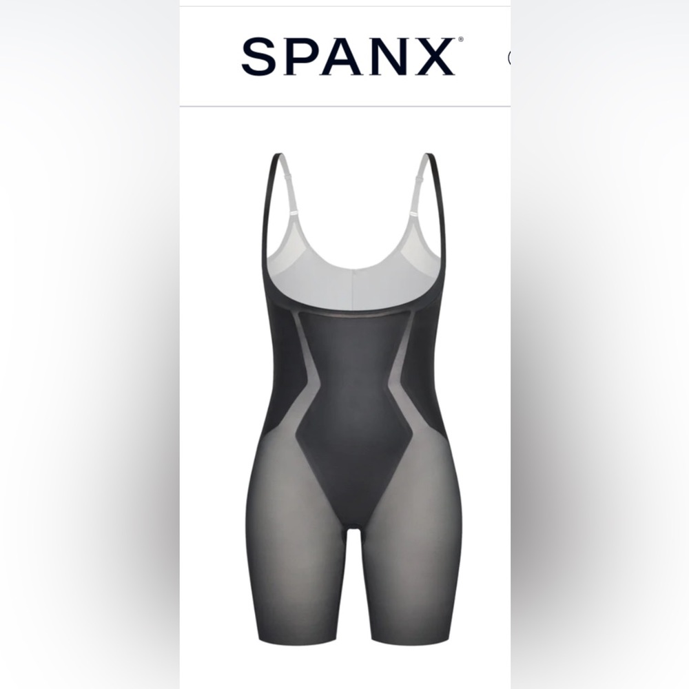 SPANX Haute Contour Open Bust Mid Thigh Bodysuit Black Firm Control Shaper Small